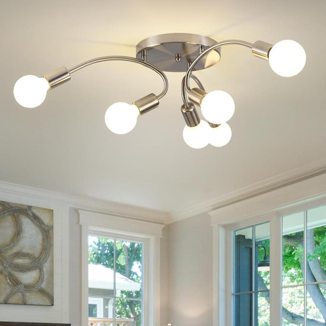 Abeajat 6-Lights Brushed Nickel Sputnik Chandelier