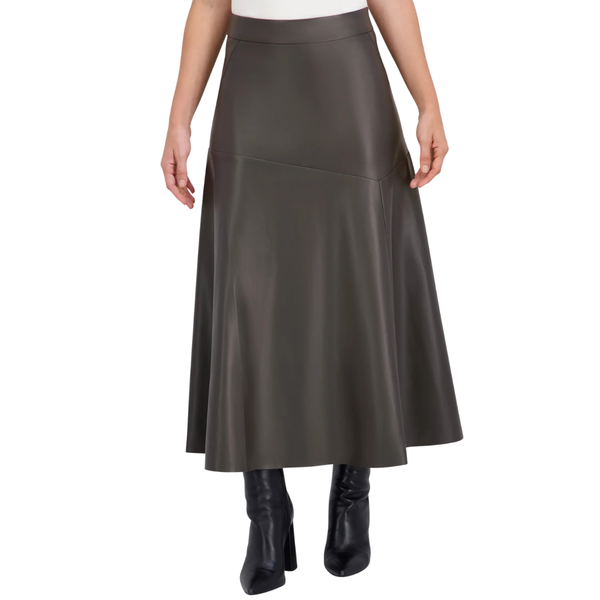 Ookie & Lala Women's Supersoft Faux Leather Geo Seam Maxi Skirt