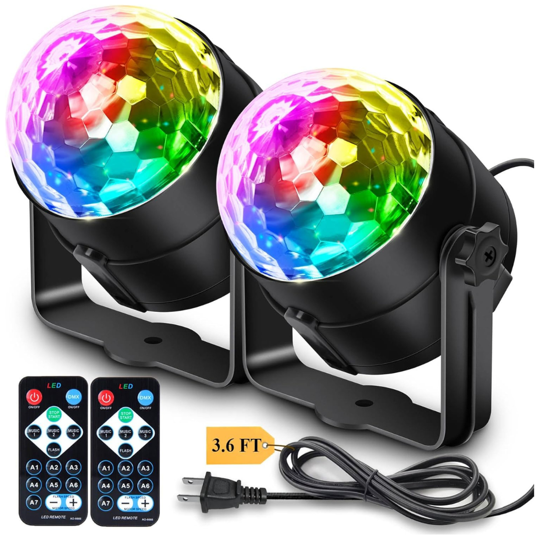 2-Pack Disco Ball Party Lights Sound Activated With Remote Control
