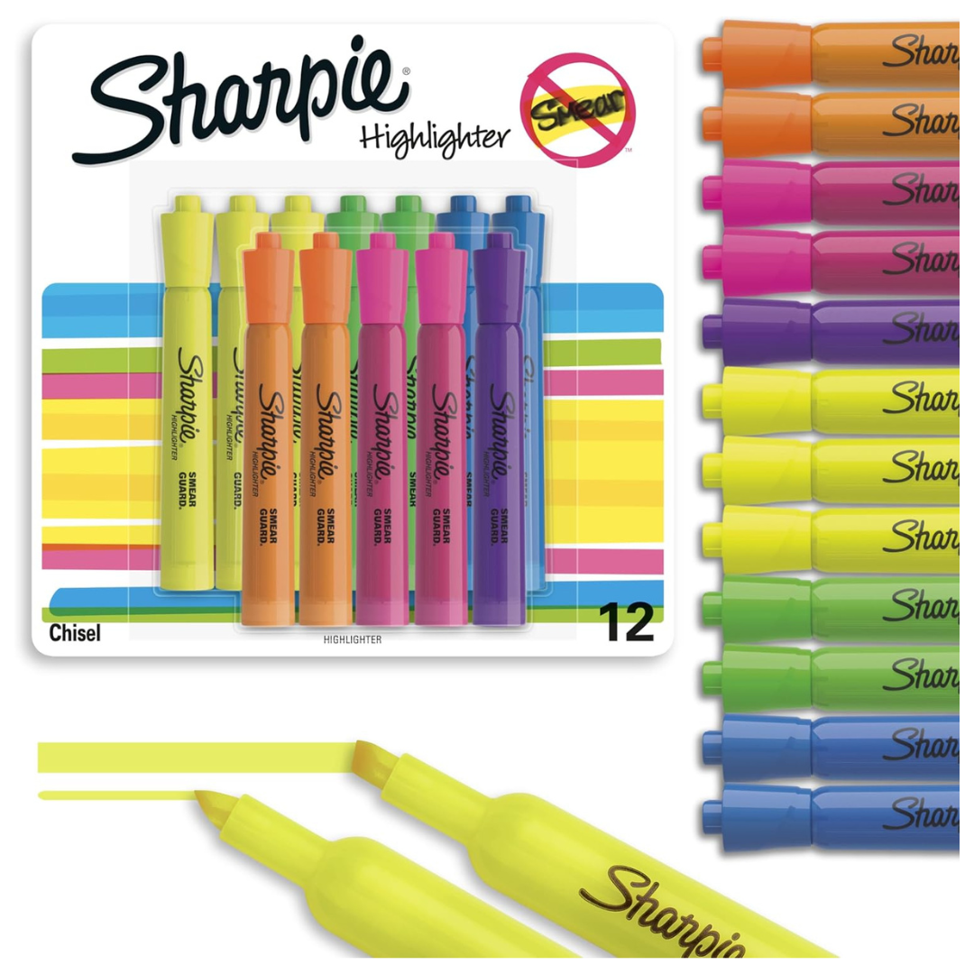 12-Count Sharpie Tank Style Highlighters Chisel Tip