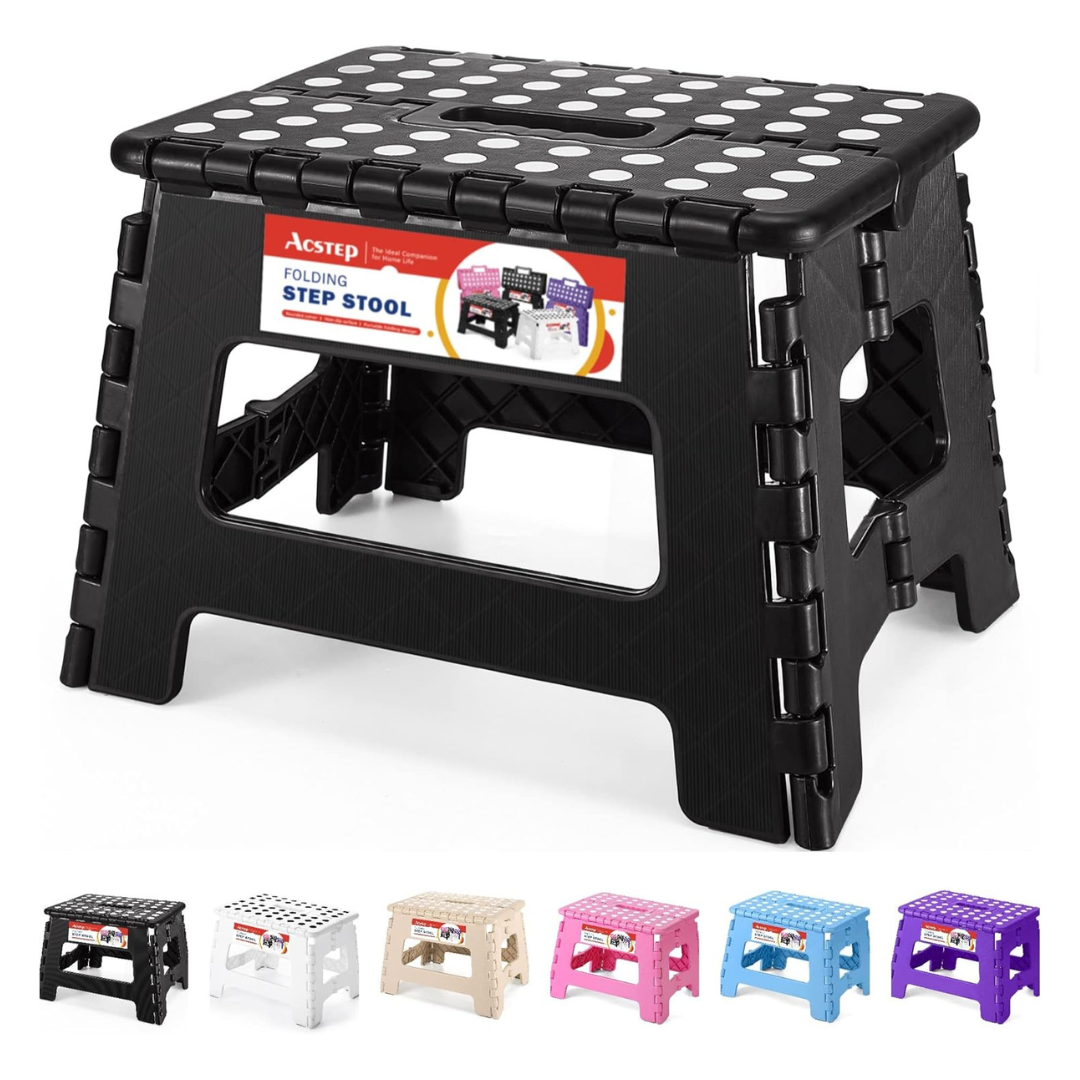 9" ACSTEP Non-Slip Folding Step Stool With Handle (Holds 300 Lbs)