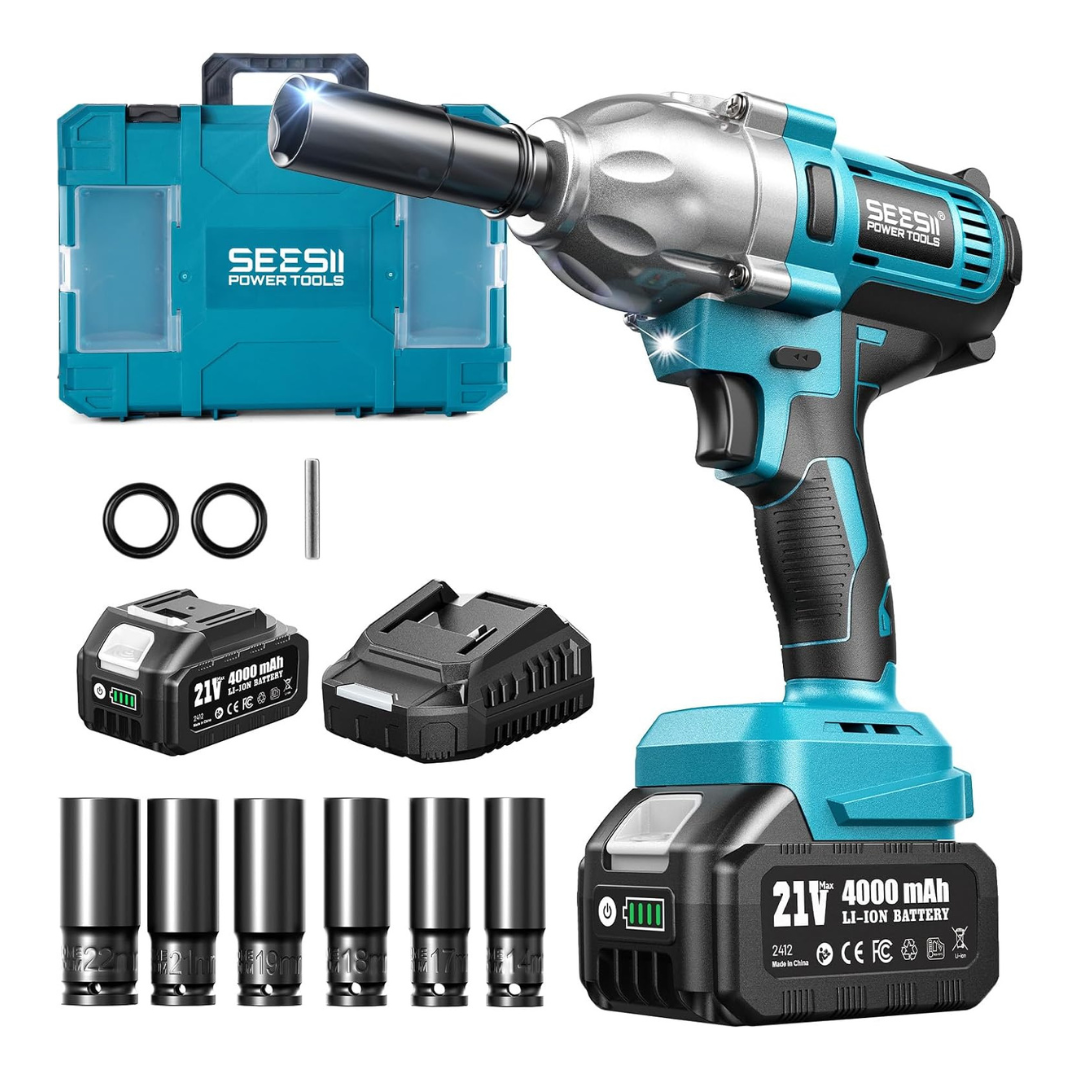 Seesii Cordless 665ft-Lbs 1/2'' Impact Wrench Kit W/ 21V Battery & Sockets