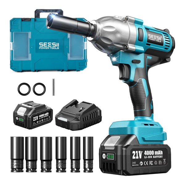 Seesii Cordless 665ft-Lbs 1/2'' Impact Wrench Kit W/ 21V Battery & Sockets