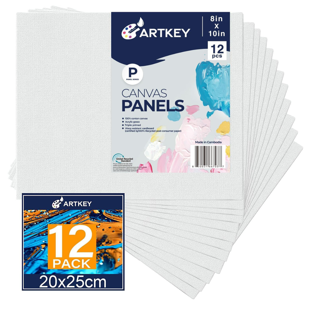 12-Pack 8" X 10" Artkey Cotton White Blank Canvas Boards