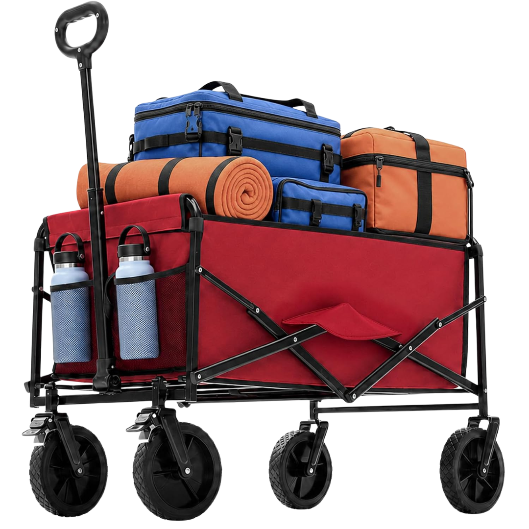 Dumos 330lb Capacity Collapsible Wagon Cart W/ Lockable Brake Wheels