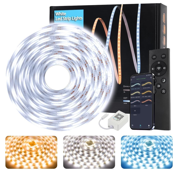 30Ft Smart Dimmable White LED Strip Lights W/ Remote Control