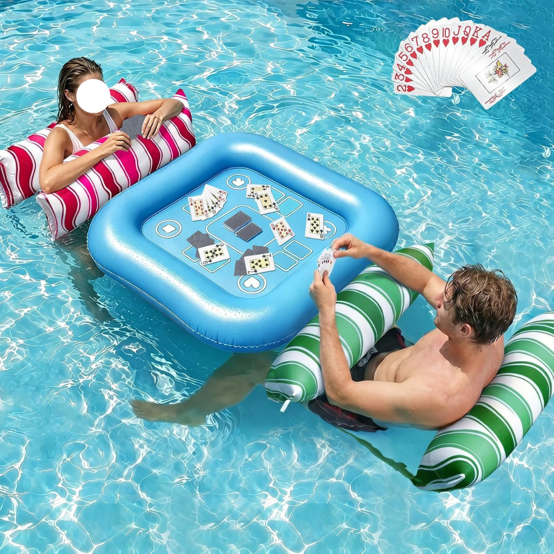 2-Pack Fabric Inflatable Pool Floaties Water Hammock Chair W/ Floating Table