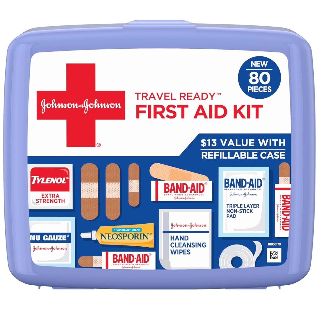 80-Piece Band-Aid Travel Ready Portable Emergency First Aid Kit