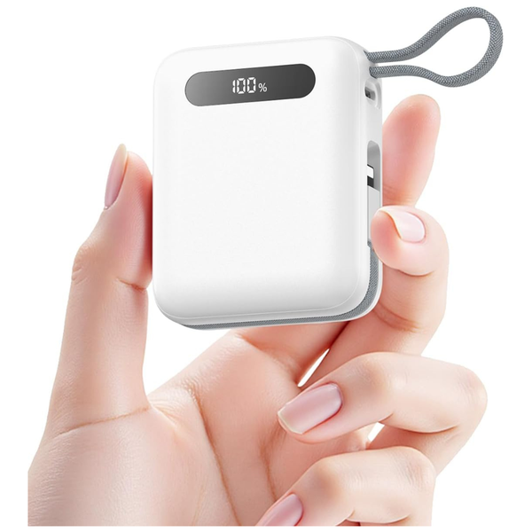 SIXTHGU 10000mAh USB Type-C Power Bank W/ 2 Built-in Cables (White)