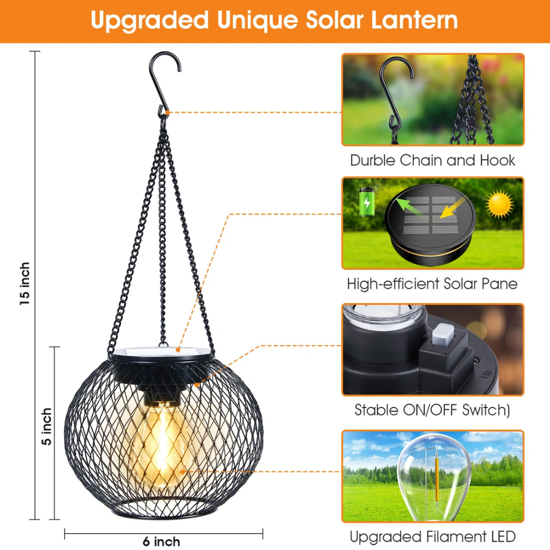 Set of 2 15'' Solar Powered Integrated LED Barrel Lantern