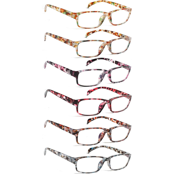 6-Pack Blue Light Blocking Spring Hinge Fashion Pattern Print Eyeglasses