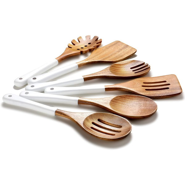 6-Piece Natural Acacia Non-Stick Wooden Cooking Utensils Spoons