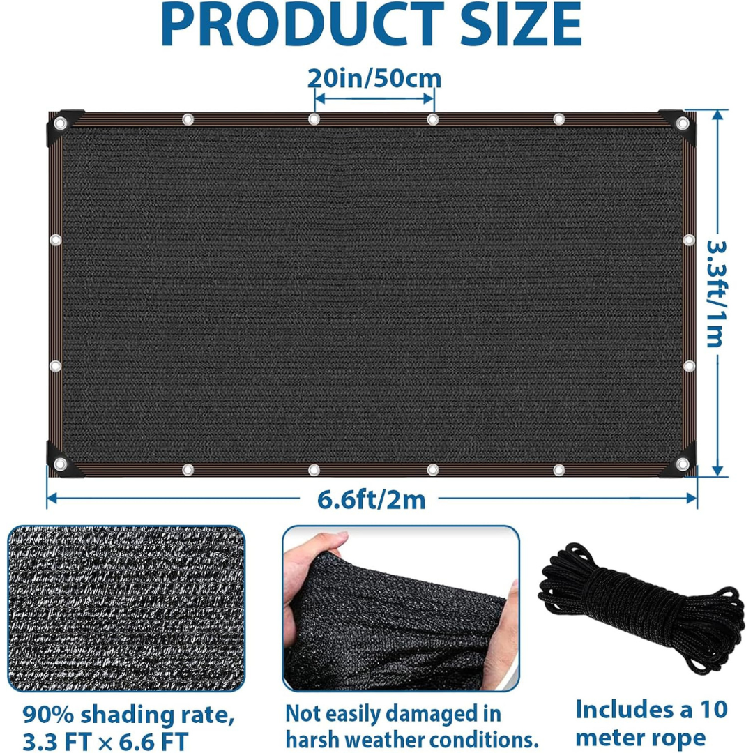 3.3' x 6.6' Sturdy Durable Sunblock 90% Shade Cloth Mesh Tarp with Grommets