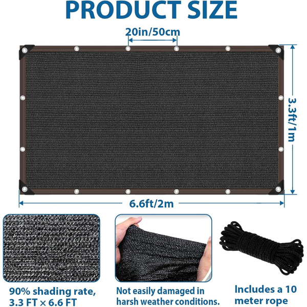3.3' x 6.6' Sturdy Durable Sunblock 90% Shade Cloth Mesh Tarp with Grommets