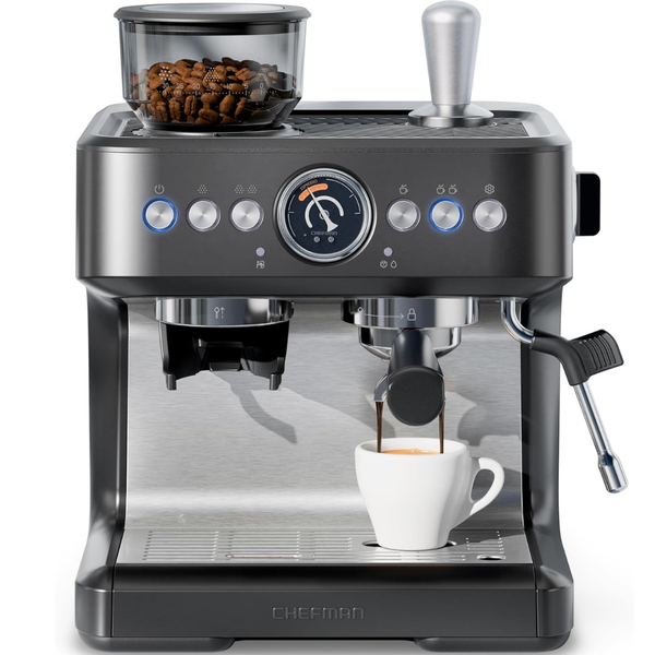 Chefman Crema Deluxe Espresso Machine w/ Double Boiler, Grinder & Steam Wand