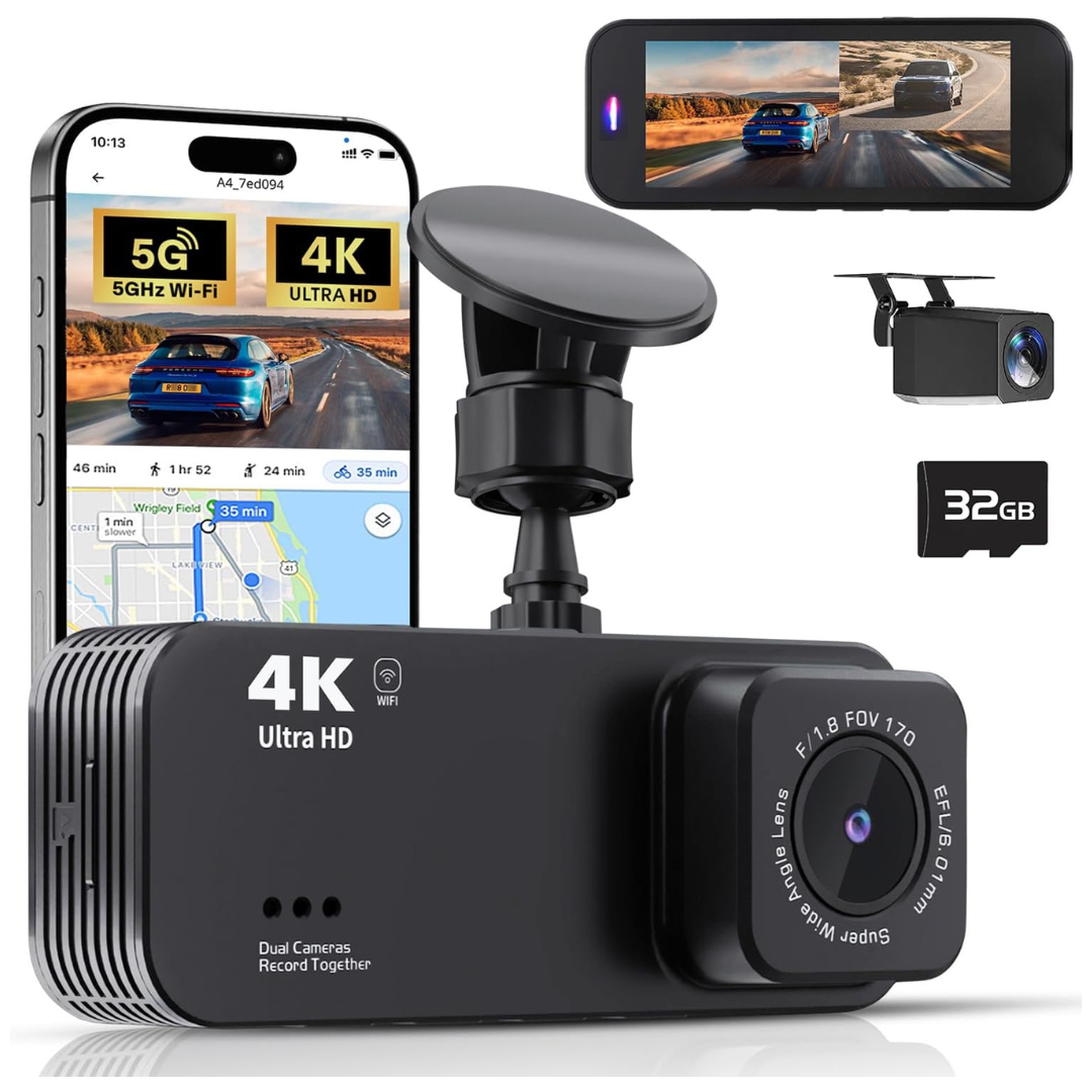 4K Front and Rear Dual Dash Camera with 5G WiFi
