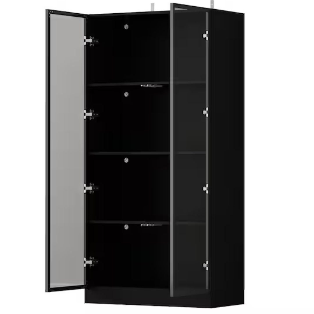 2-Door Wood Cabinet with Tempered Glass Doors