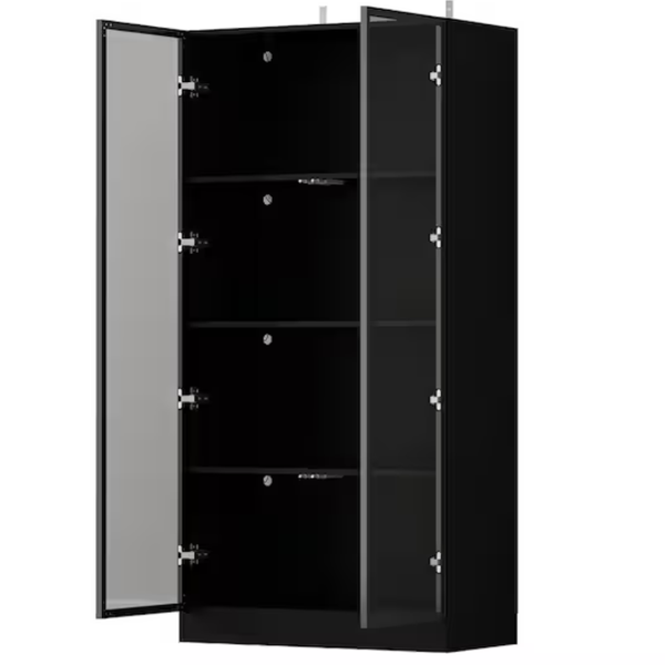 2-Door Wood Cabinet with Tempered Glass Doors