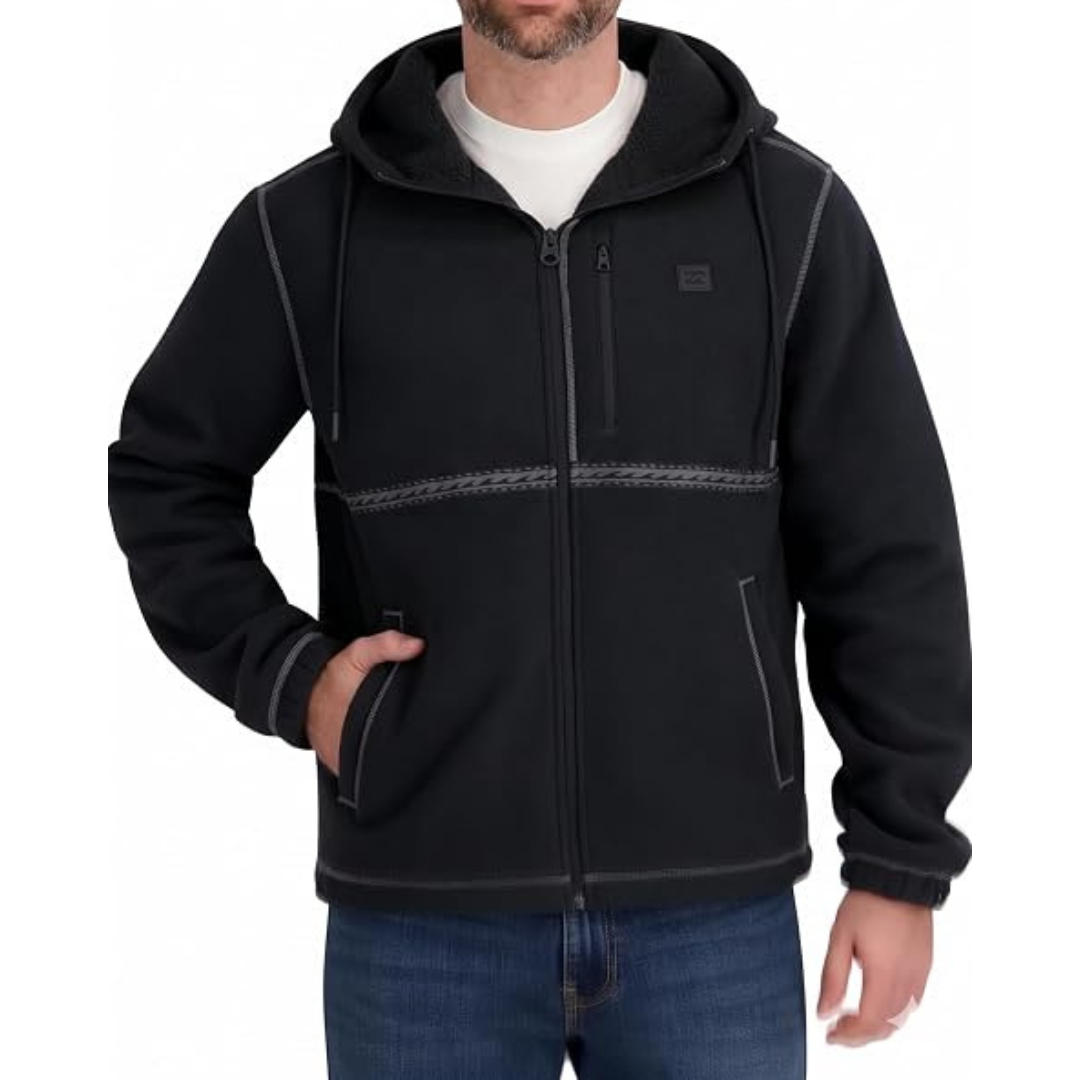 Billabong Men's Sherpa Bonded Polar Fleece Hoodie Jacket (Black, Medium)