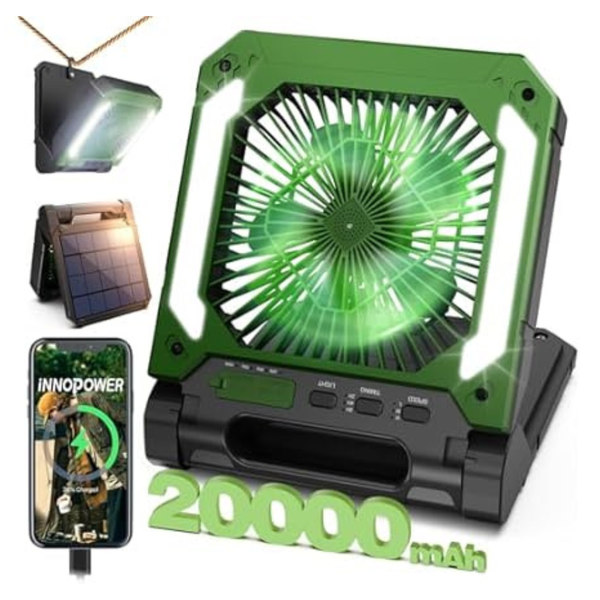 Innopower 3 Speeds 20000mAh Rechargeable Solar Camping Fan