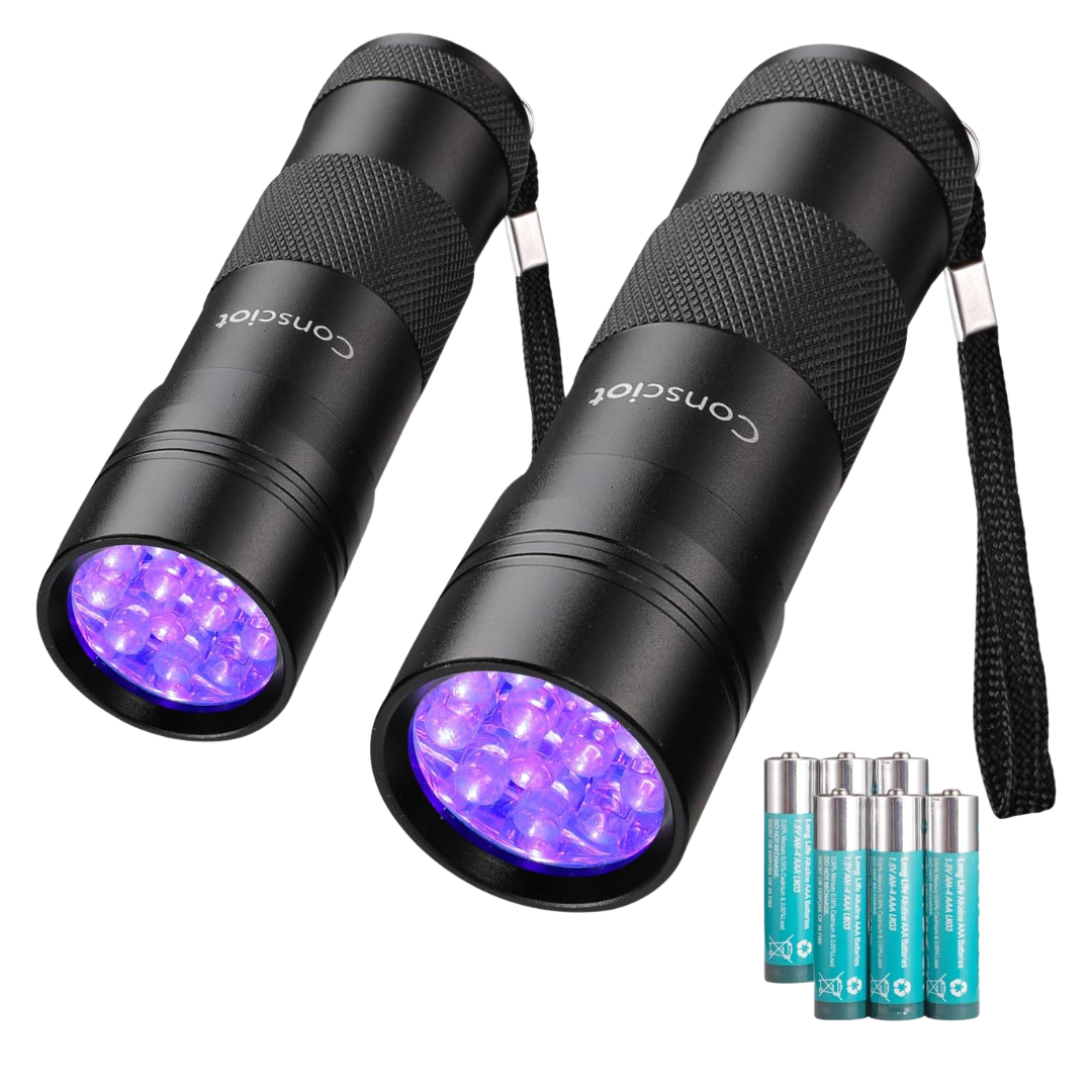 2-Pack Consciot 12 LED UV 395nm Black Light Mini Flashlight