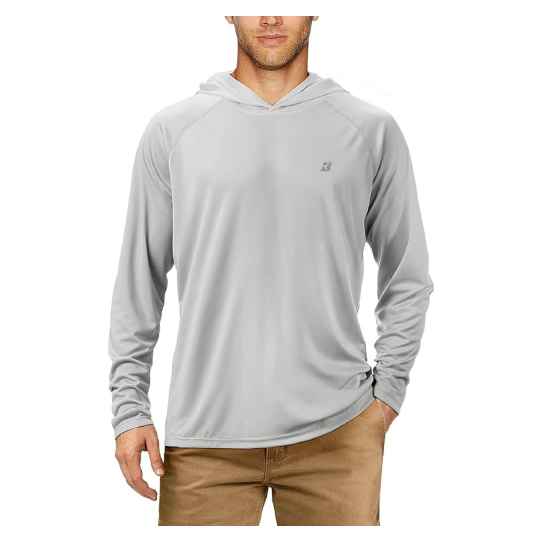 Roadbox Men's UPF 50+ Long Sleeve Hoodie Shirt (Gray, Large Only)