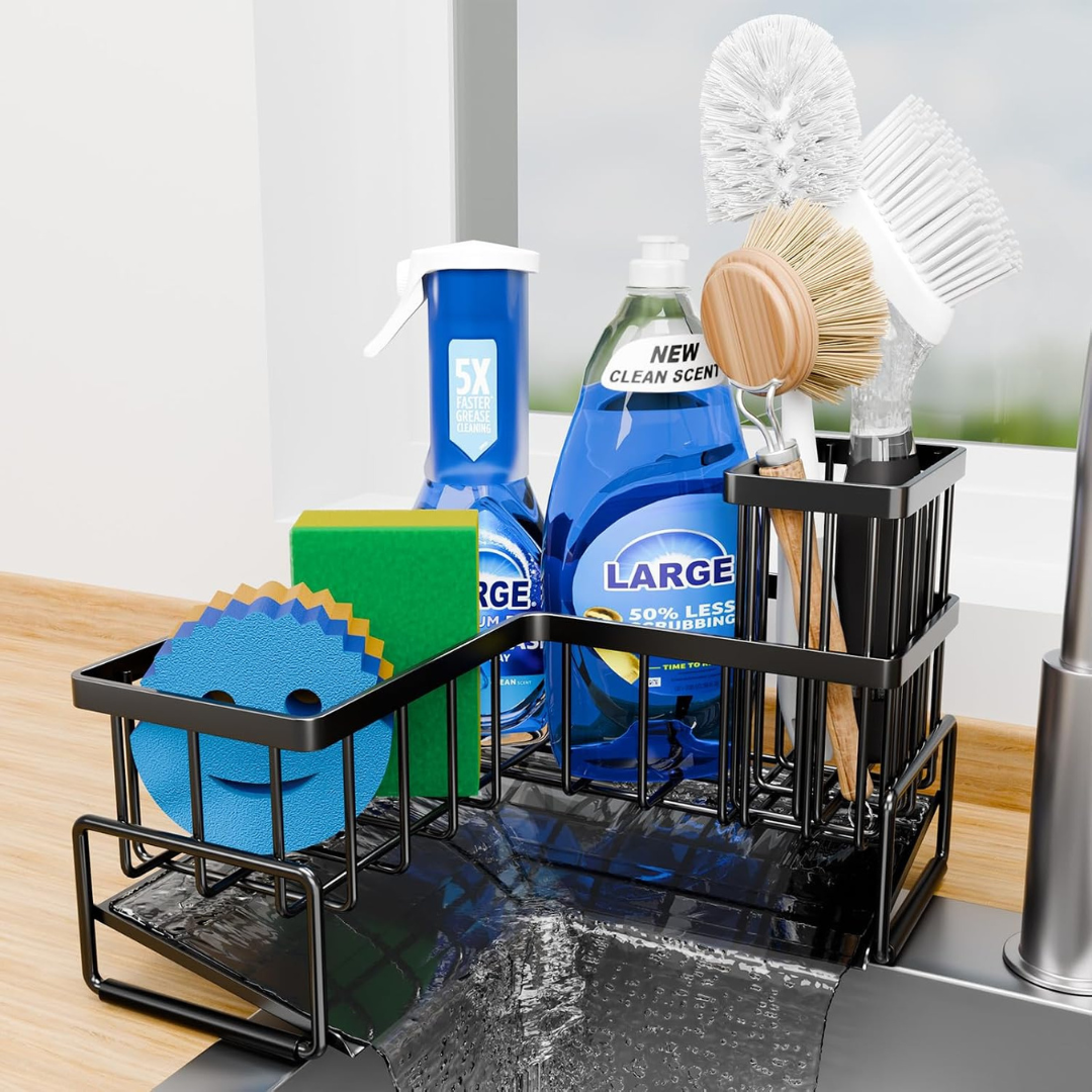 Fikoksol 90 Deg. Sink Caddy Organizer With Dish Brush Holder