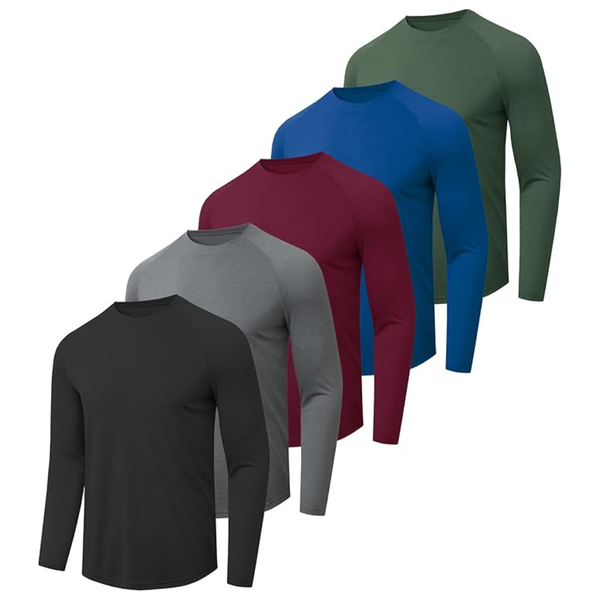 5-Pack Men's Quick Dry Moisture Wicking UPF 50+ Long Sleeve Shirts