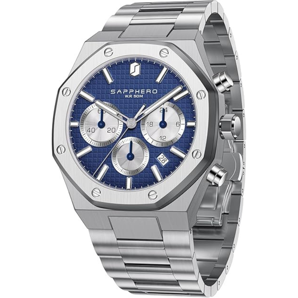 Men's Waterproof Stainless Steel Octagonal Date Quartz Watch (Various)