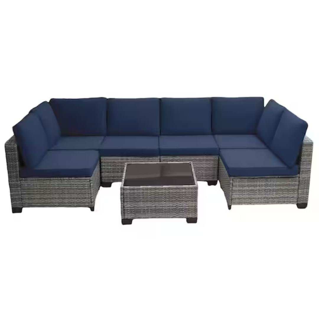 7-Piece JUSKYS Wicker Patio Conversation Sectional Furniture Sets