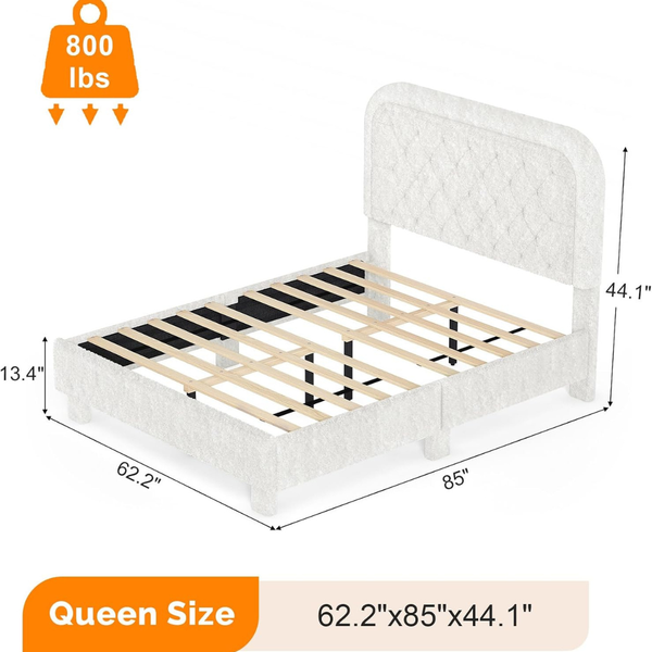 Queen Boucle Upholstered Platform Bed Frame w/ Headboard