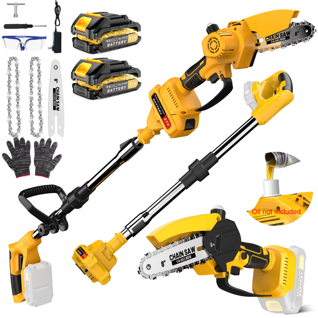 8" Brushless Mini Chainsaw w/ Extension Pole & 2 x 3.0Ah Battery
