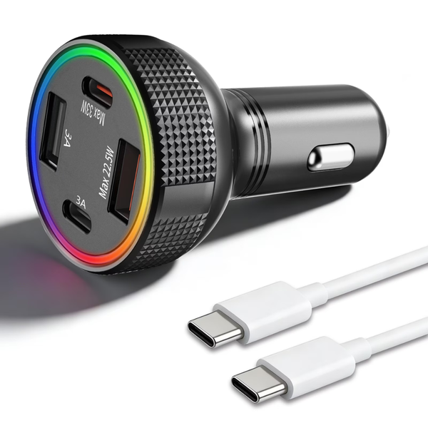 85W 4-Port Type C Car Charger with 3FT USB-C Cable