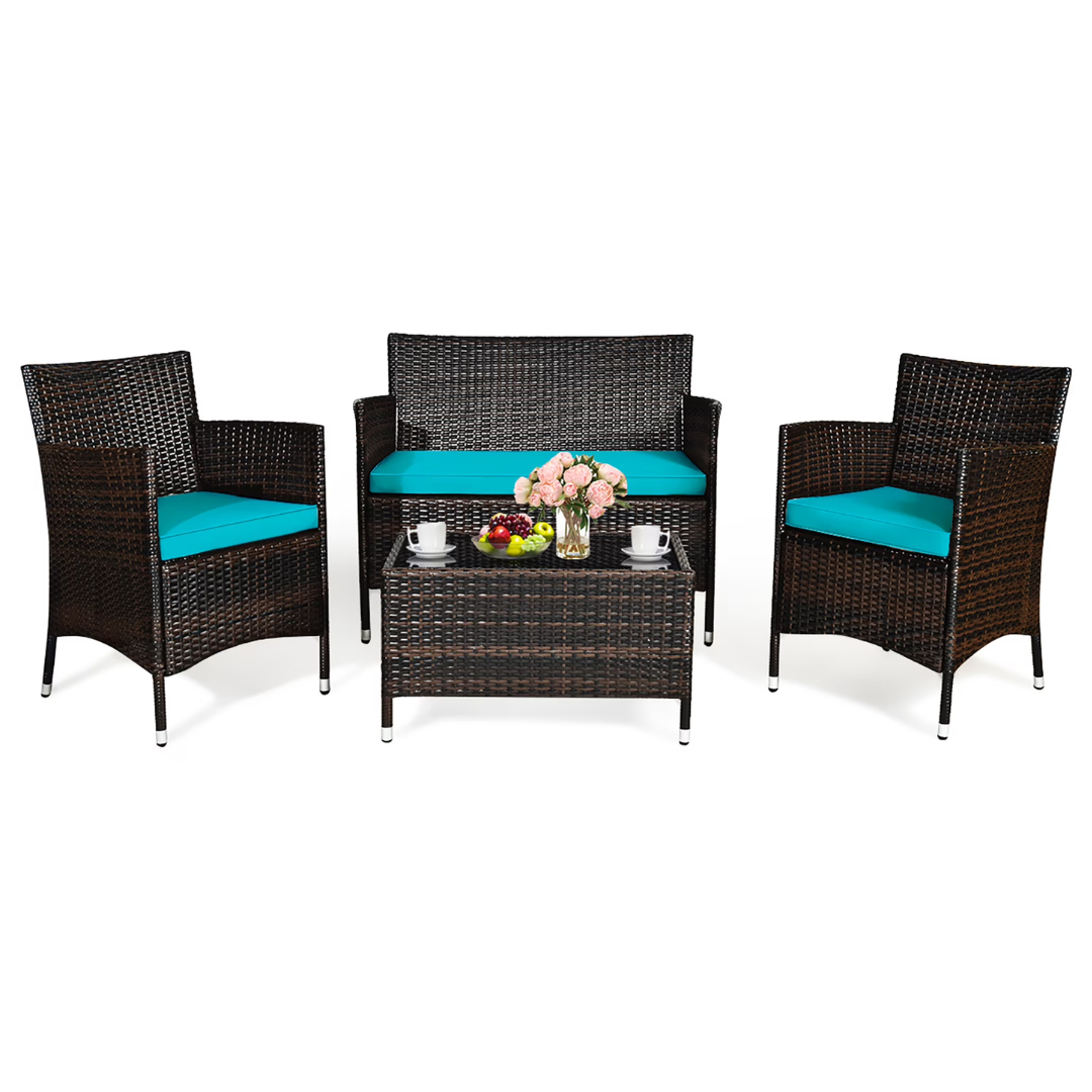 4-Piece Gymax Patio Rattan Conversation Furniture Set (4 colors)