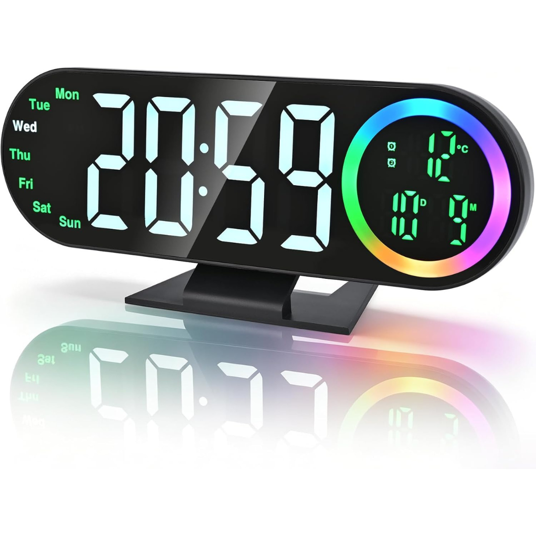Electime LED Display Digital Alarm Clocks with 16 Night Light