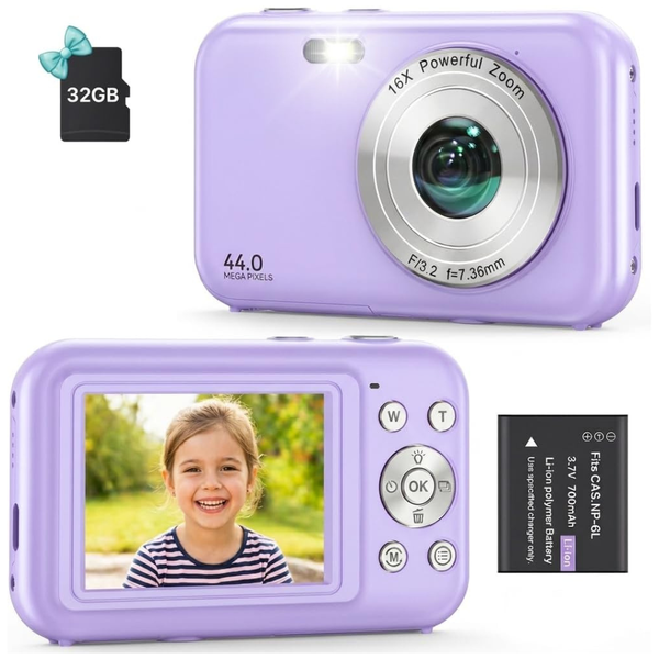 Oiadek FHD 1080P Compact Digital Camera with 32GB Cards