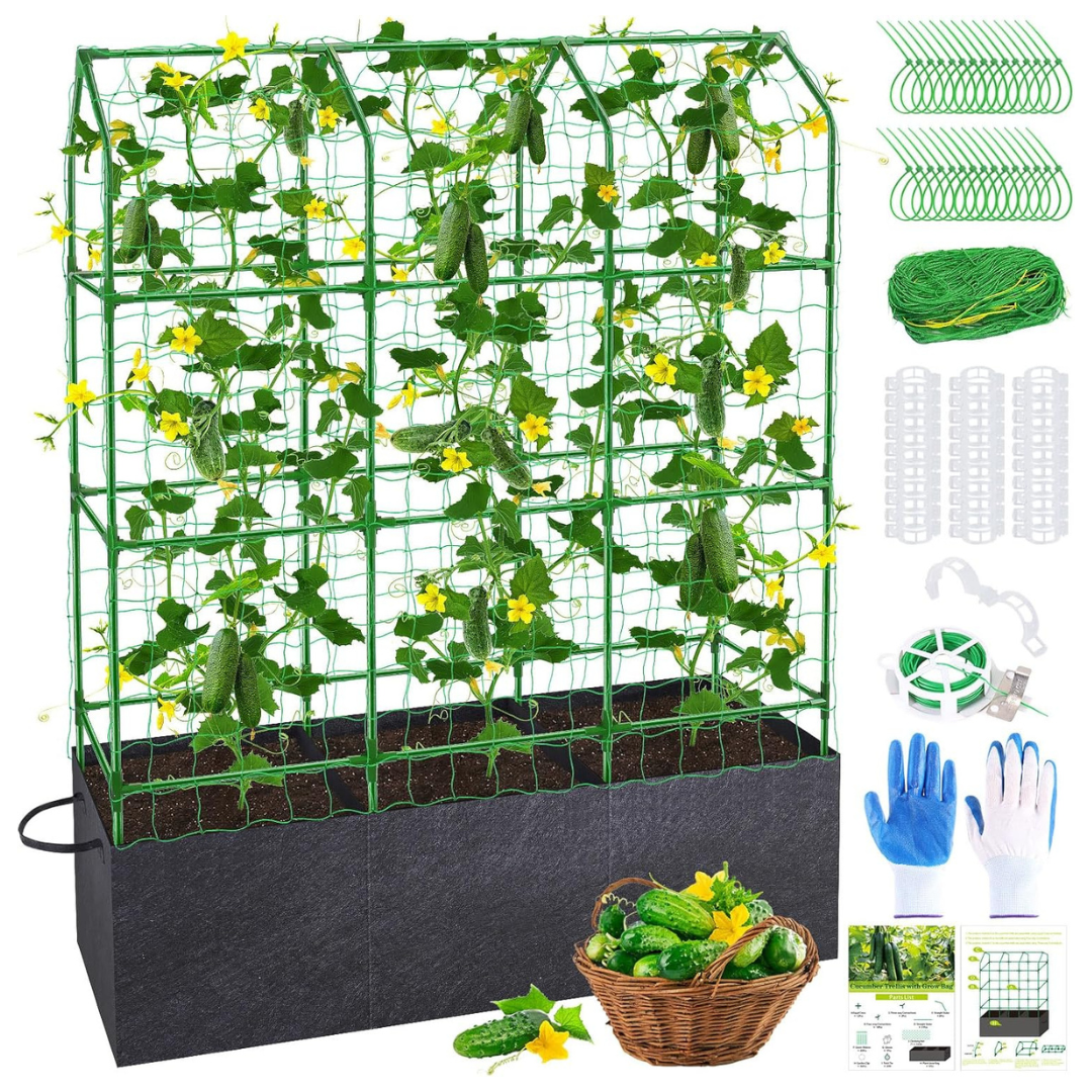 50" X 65" X 18" Cucumber Trellis With 46 Gallon Grow Bags