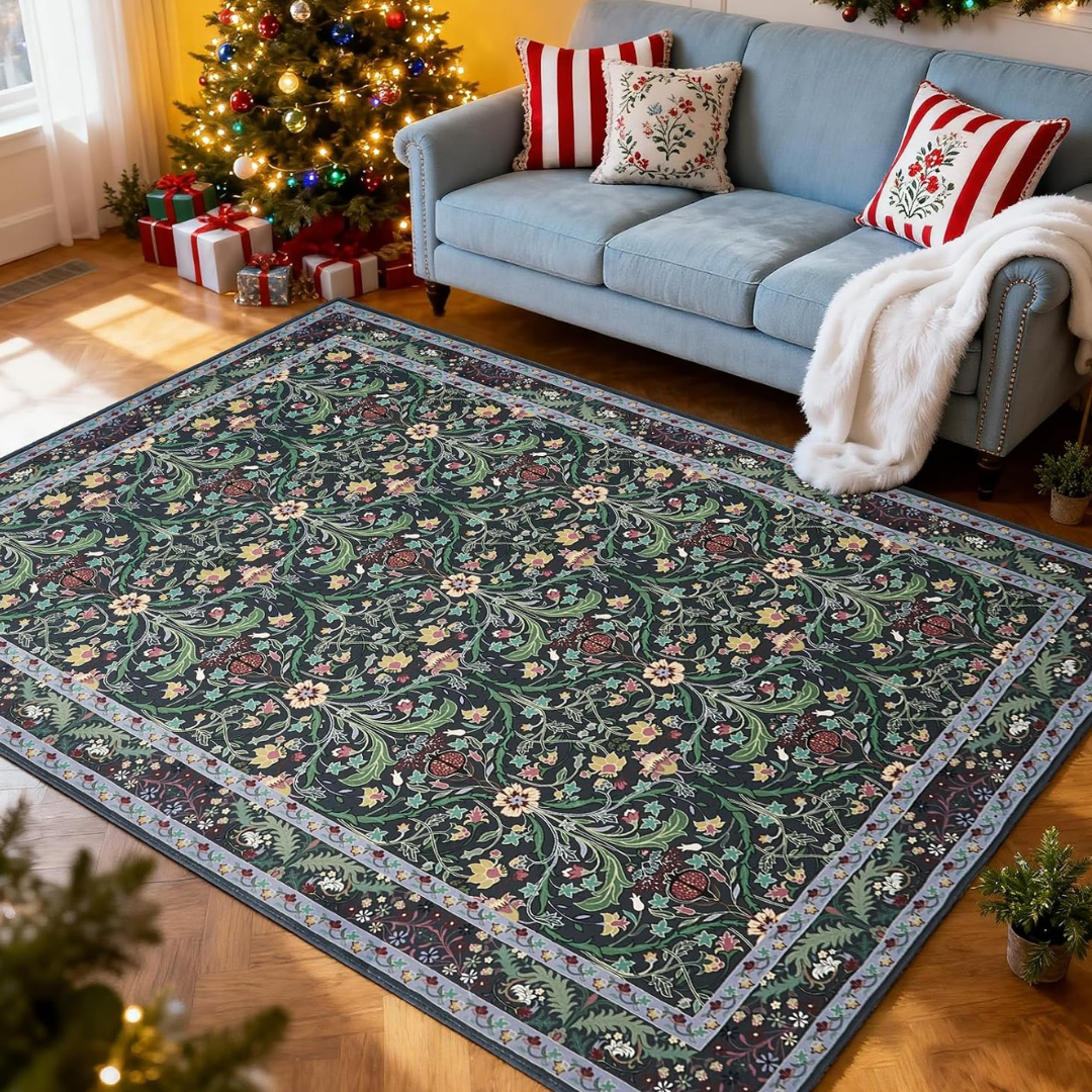 6'x9' Washable ,Vintage Floral Non-Slip Carpet