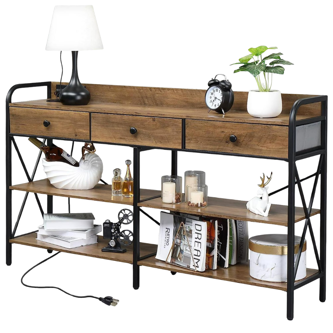 Ktaxon 3 Tier Console Table Sofa Table With USB Ports And Outlets