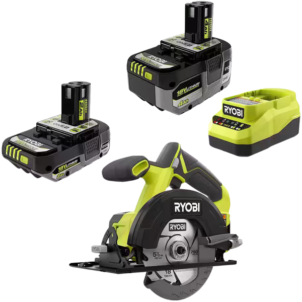 RYOBI ONE+ 18V Cordless Circular Saw Kit With 4Ah & 2Ah Batteries And Charger