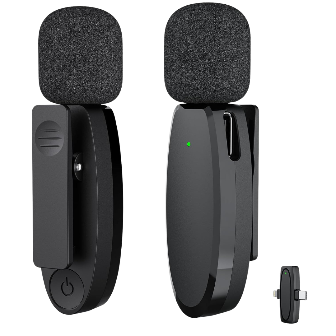 Wireless Clip-On Microphone With AI Noise Cancelling & Dual Receiver