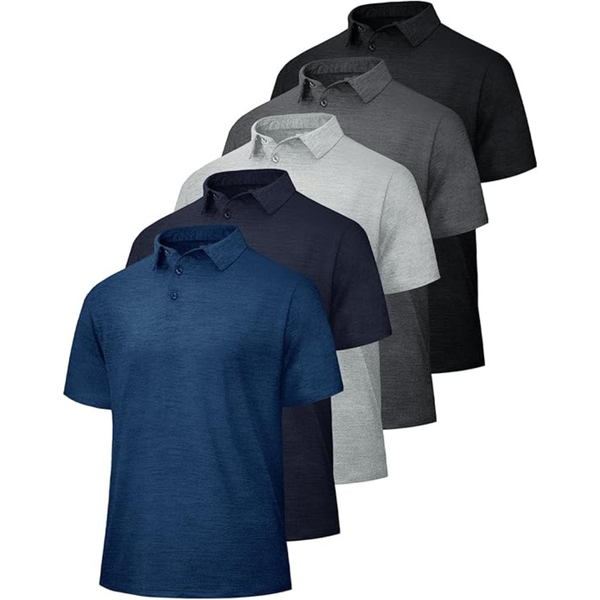 5-Pack Men's Quick Dry Moisture Wicking Golf Polo Shirts
