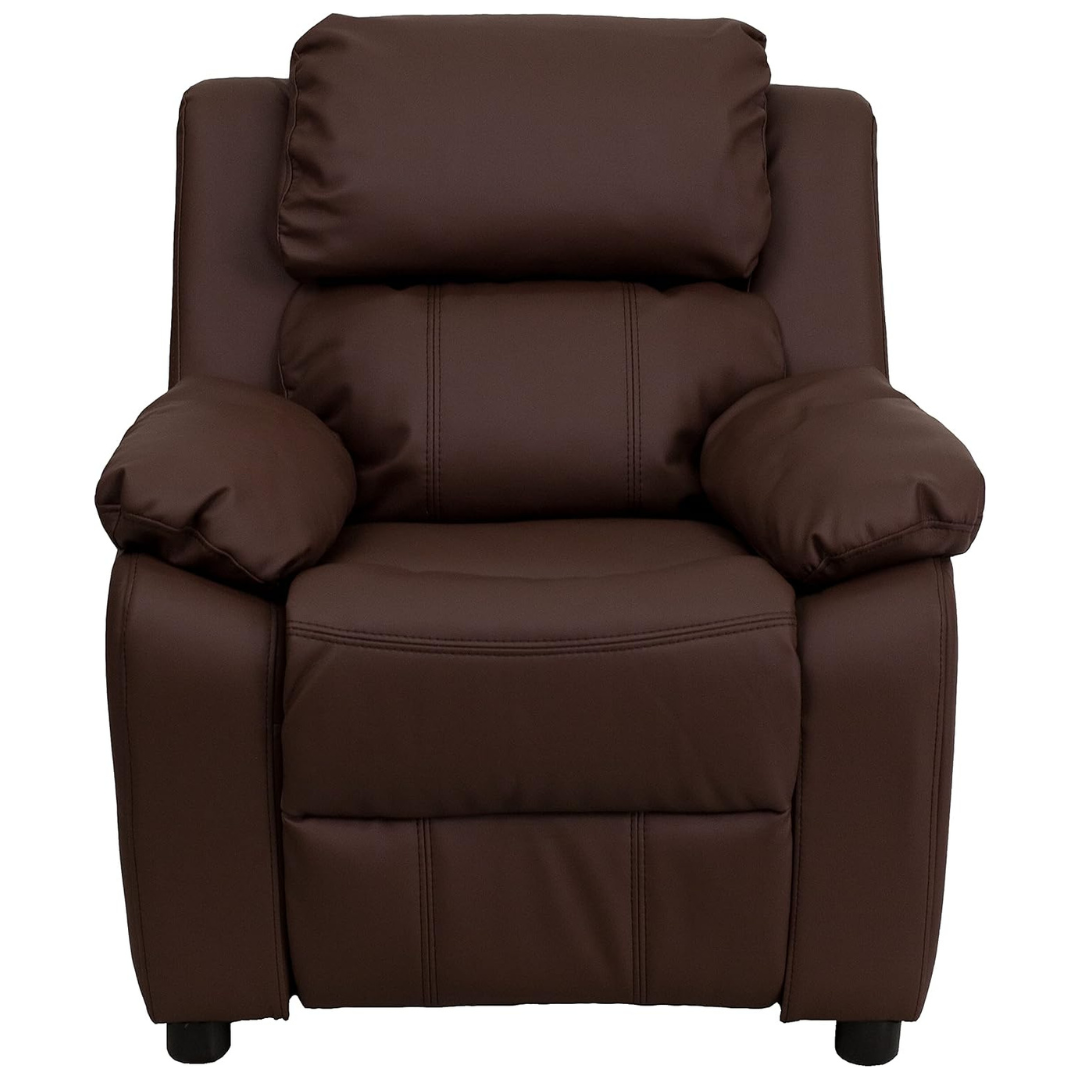Flash Furniture Charlie LeatherSoft Kid's Recliner W/ Flip-Up Storage Arms (Brown)