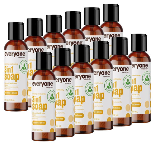 12-Pack 2oz Travel Size Everyone 3-in-1 Soap Body Wash, Bubble Bath & Shampoo