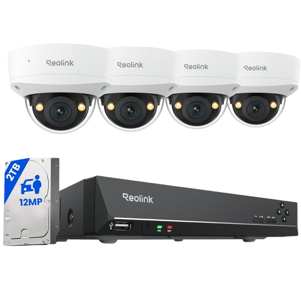 Reolink 12MP 8CH PoE Security Camera System W/ 4 IK10 Vandal-Proof Dome Cameras