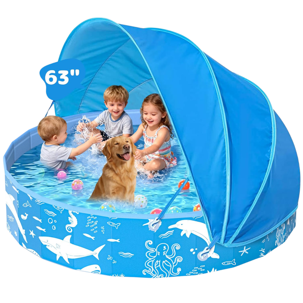 63" Extra Large Kiddie Pool With Canopy (Blue)