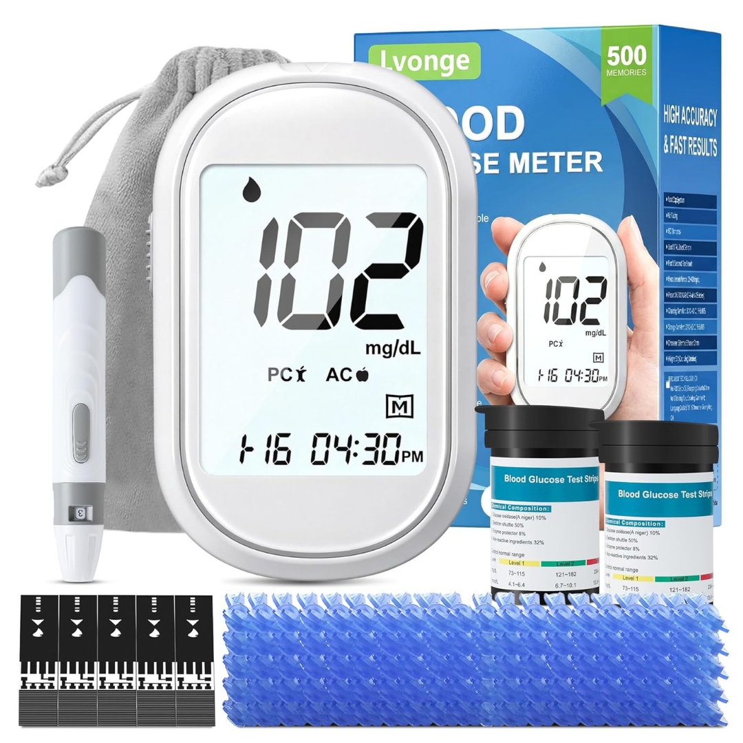 All-in-One High Accuracy Blood Sugar Monitor W/ 100 Test Strips & Lancets
