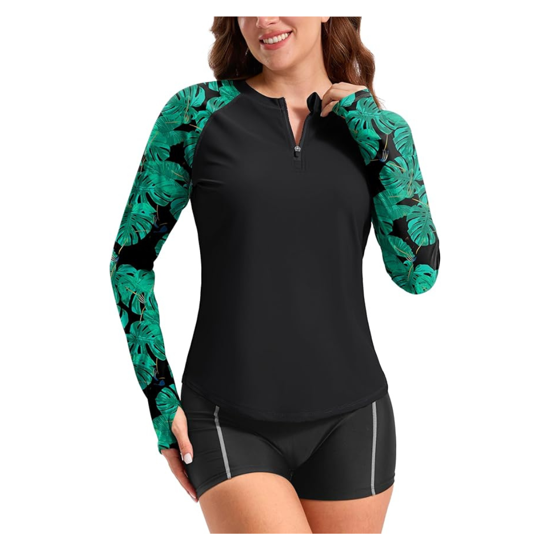 Women's UPF 50+ Long Sleeve Zip-Neck Rash Guard Swim Shirt (Various)