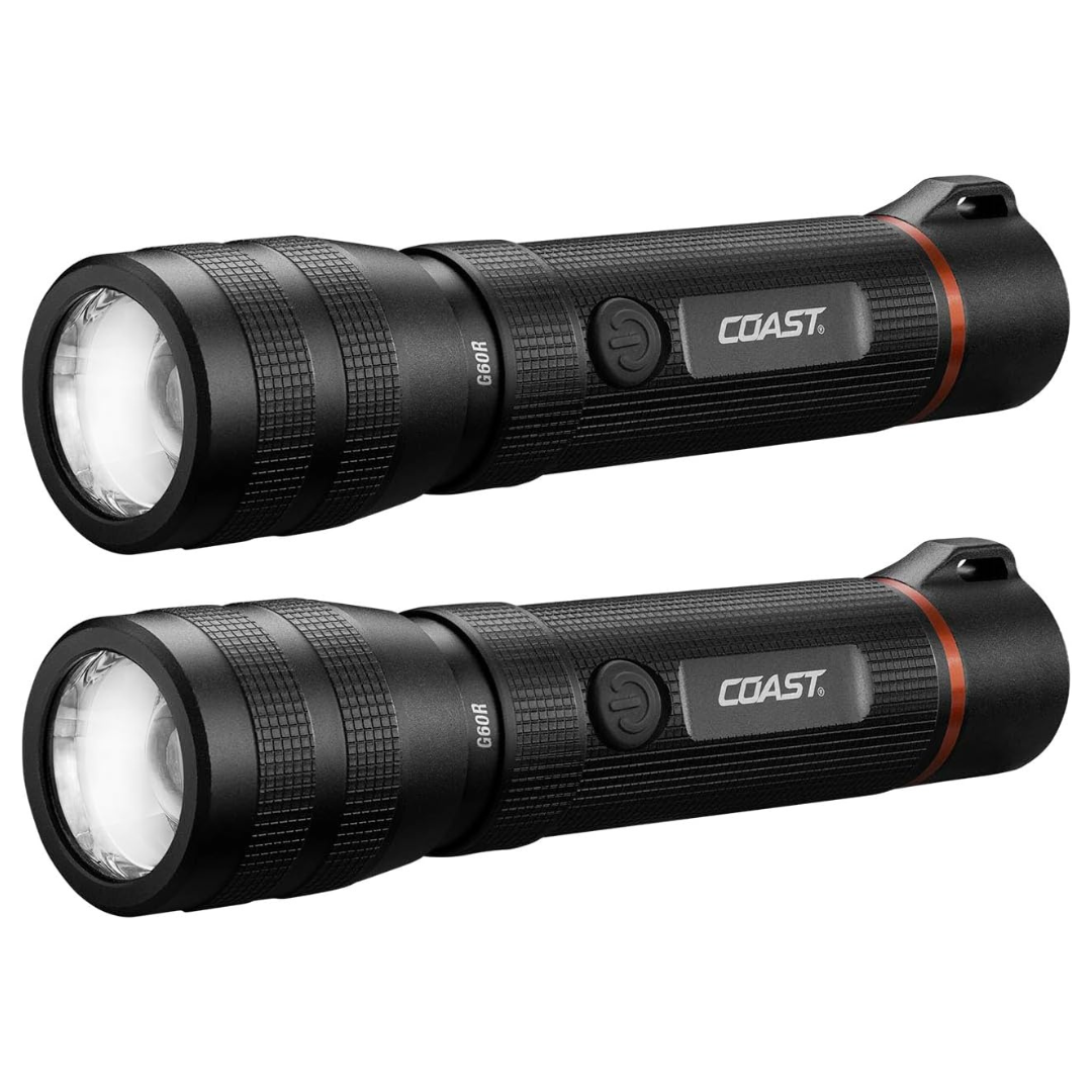 2-Pack Coast G60R 1000 Lumens Waterproof Rechargeable LED Flashlight (Black)