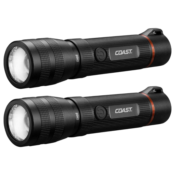 2-Pack Coast G60R 1000 Lumens Waterproof Rechargeable LED Flashlight (Black)